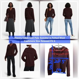 Theory Cable Knit Polo Sweater in Felted Wool Cashmere Size Relaxed-Fit S